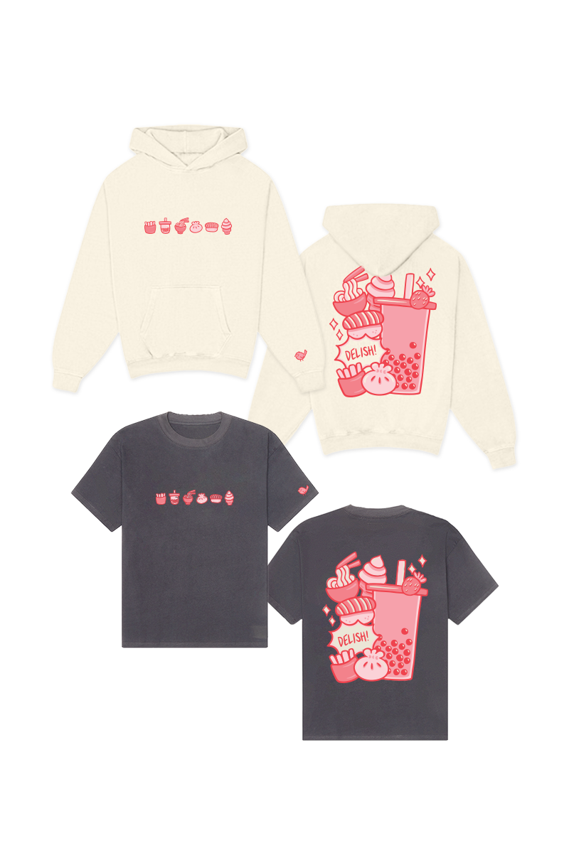 feed meimei Premium Bundle - Bone Hoodie and Vintage Black Tee