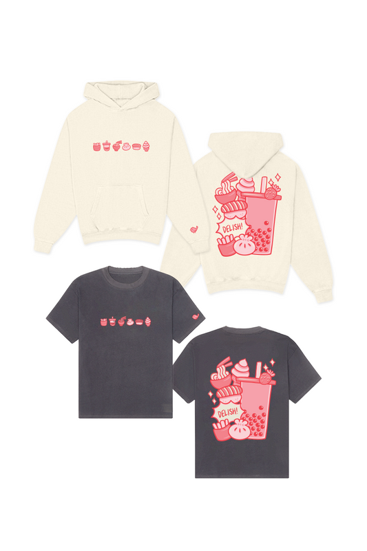 feed meimei Premium Bundle - Bone Hoodie and Vintage Black Tee